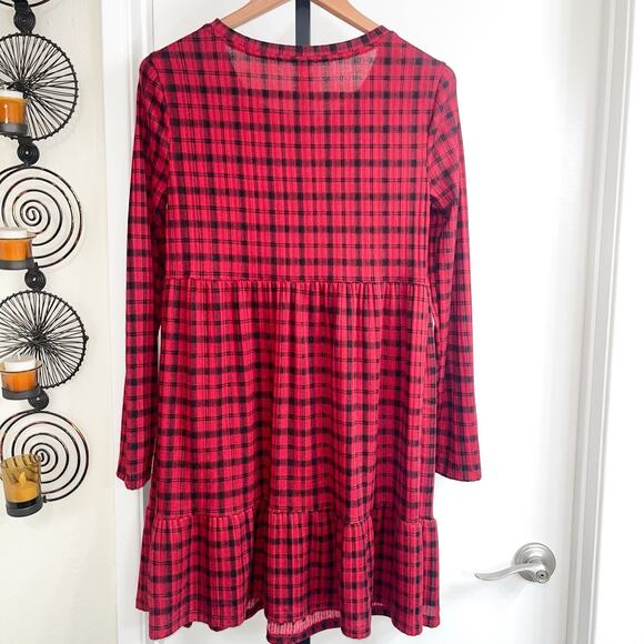 SO Ruffled ALine Dress - Red Black Plaid, Size L - Picture 2 of 6